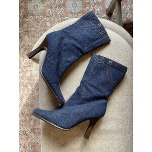 Rouge Denim Mid Calf Boots Sparkly Detail Y2K Bratz Doll Energy